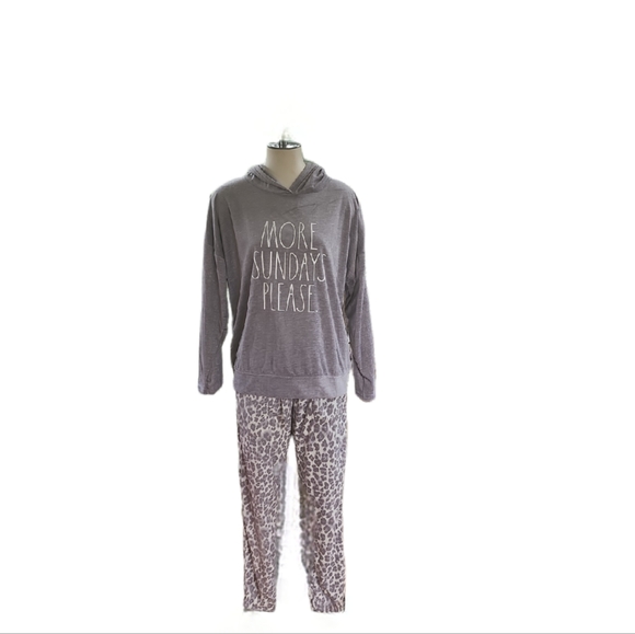 NWT Rae Dunn Flannel Gray Hooded Two Piece Set Size Large - Picture 1 of 8